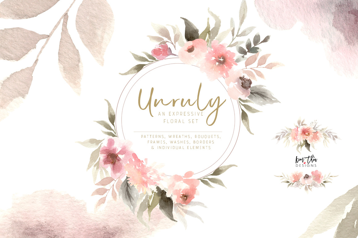 Unruly Watercolor Flowers Set, an Illustration by Kim Thoa Designs