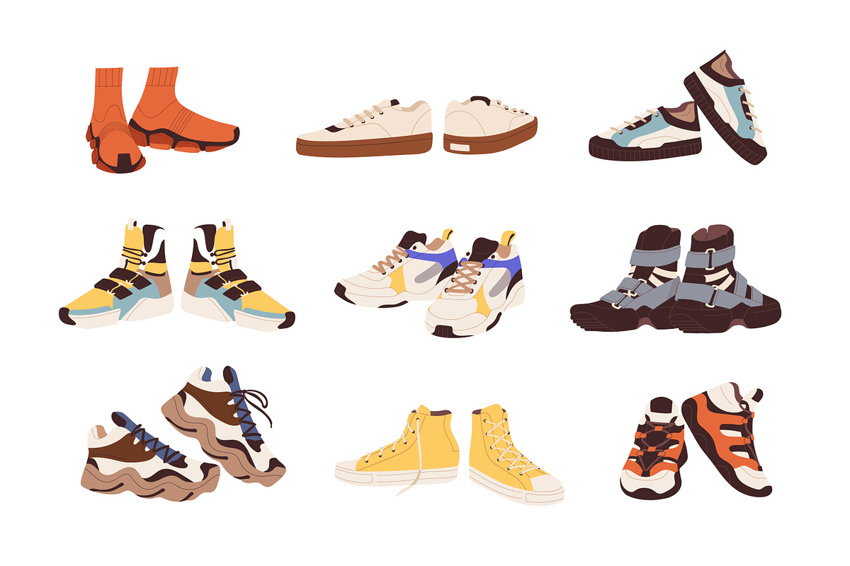Fashion sneakers set + backgrounds, a Person Illustration by Good Studio (Photo 2 of 6)
