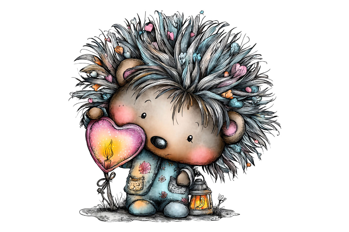 Whimsical Valentine Hedgehog Clipart, an Illustration by Designking (Photo 4 of 4)