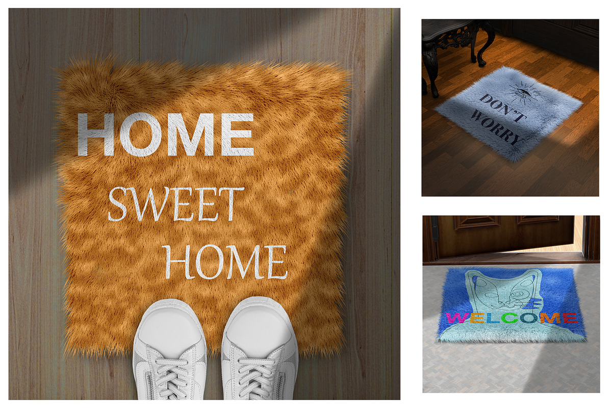 Square fur rug mockups., a Mockup by moqirynart (Photo 1 of 16)