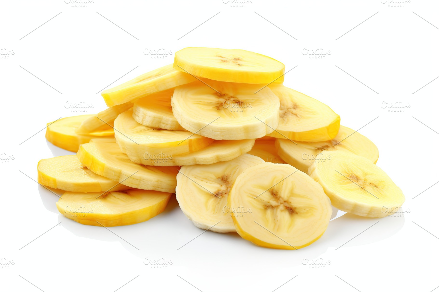 Slices of bananas isolated on white background, a Food & Drink Photo by AlyaAnd