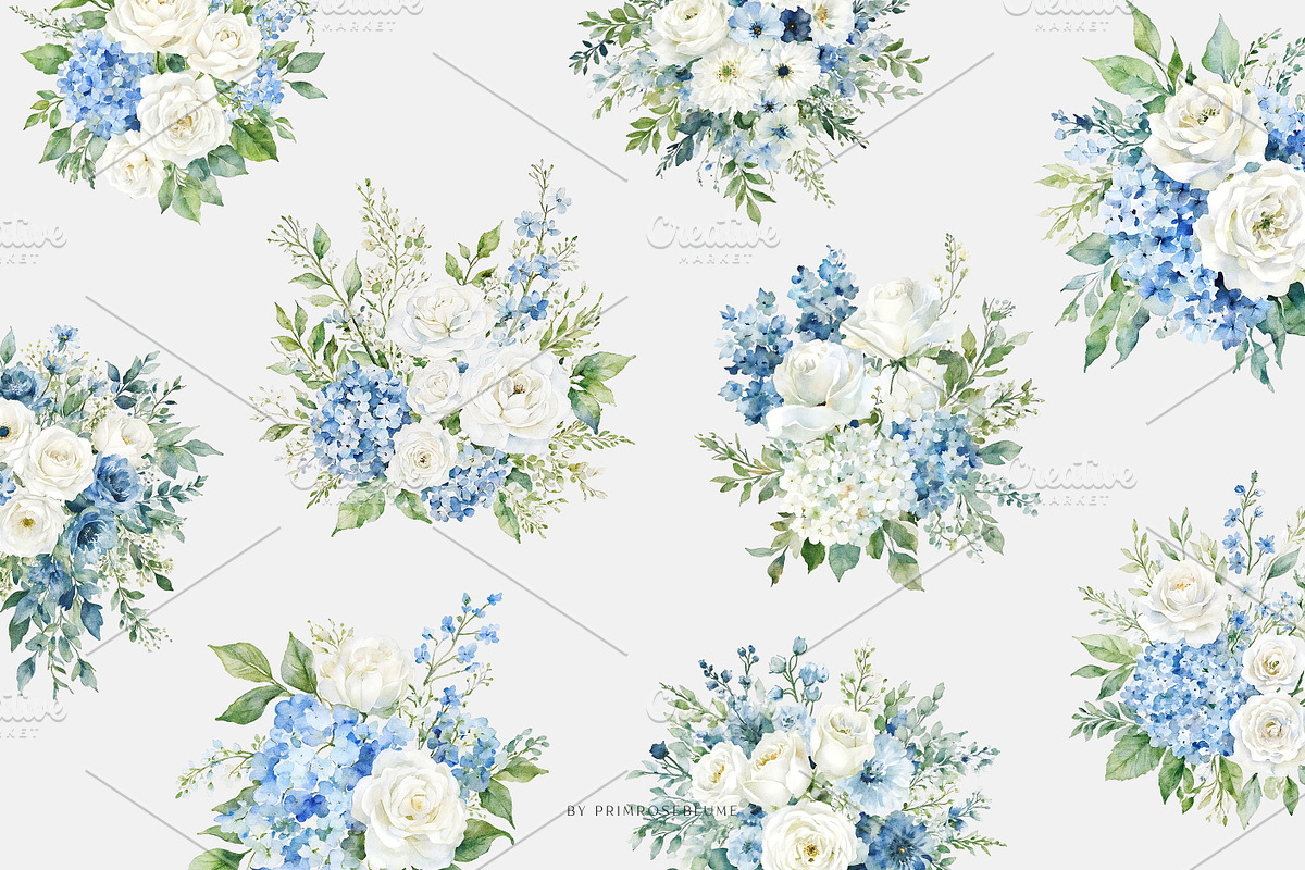 Dusty Blue Floral Clipart, a Decorative Illustration by Primrose Blume (Photo 3 of 4)