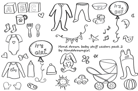 Hand drawn baby stuff vectors pack 2