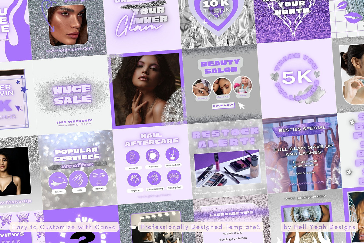 Glam Instagram Post Templates Canva, a Social Media Template by Hell Yeah Designs (Photo 2 of 6)
