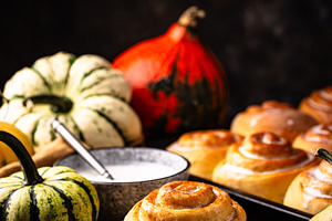 Cinnamon rolls with cream cheese, a Food & Drink Photo by Yulia Furman