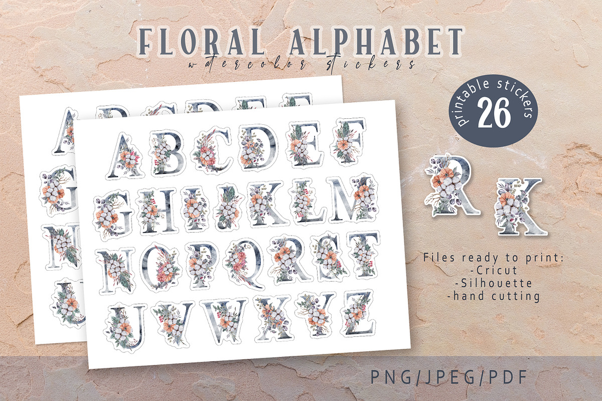 Floral Alphabet printable stickers, a Stationery Template by Tiana Geo (Photo 2 of 3)