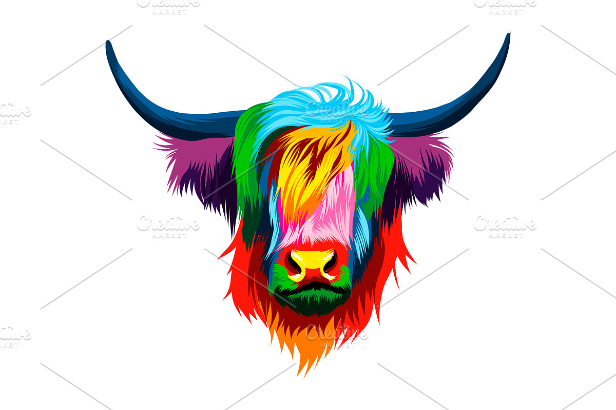 highland cow, scottish highland cow, an Animal Illustration by 3D Tai