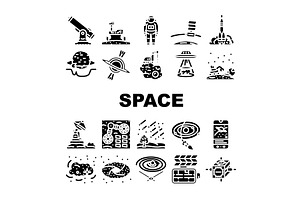 Space Exploration Planet Icons Set