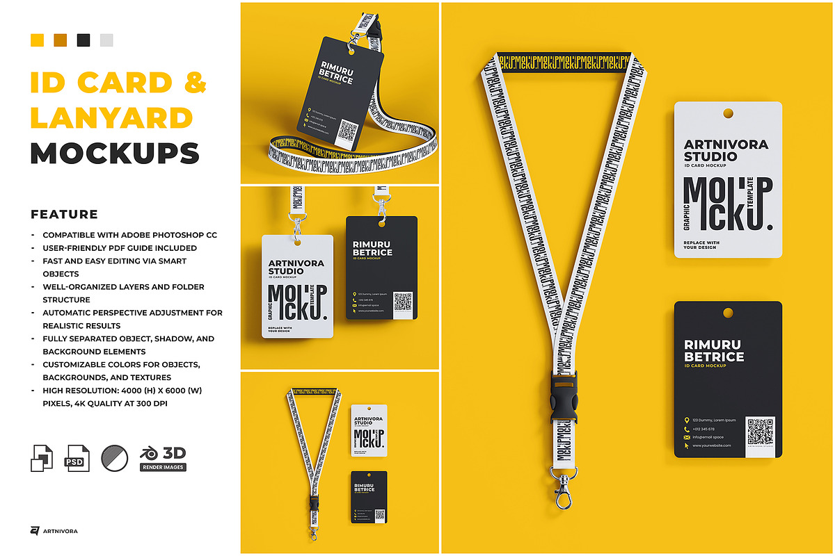 ID Card & Lanyard Mockup Sets, an Advertising Mockup by Artnivora.Std (Photo 4 of 4)
