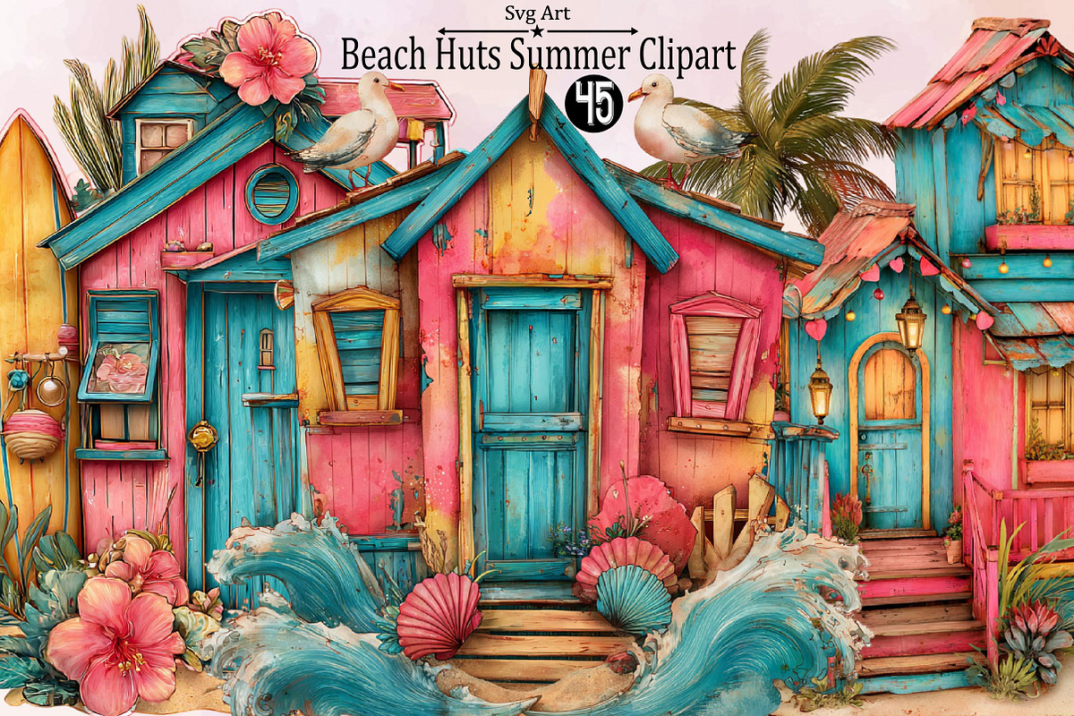 Beach Huts Summer Clipart Bundle., an Illustration by SVGArt (Photo 1 of 9)