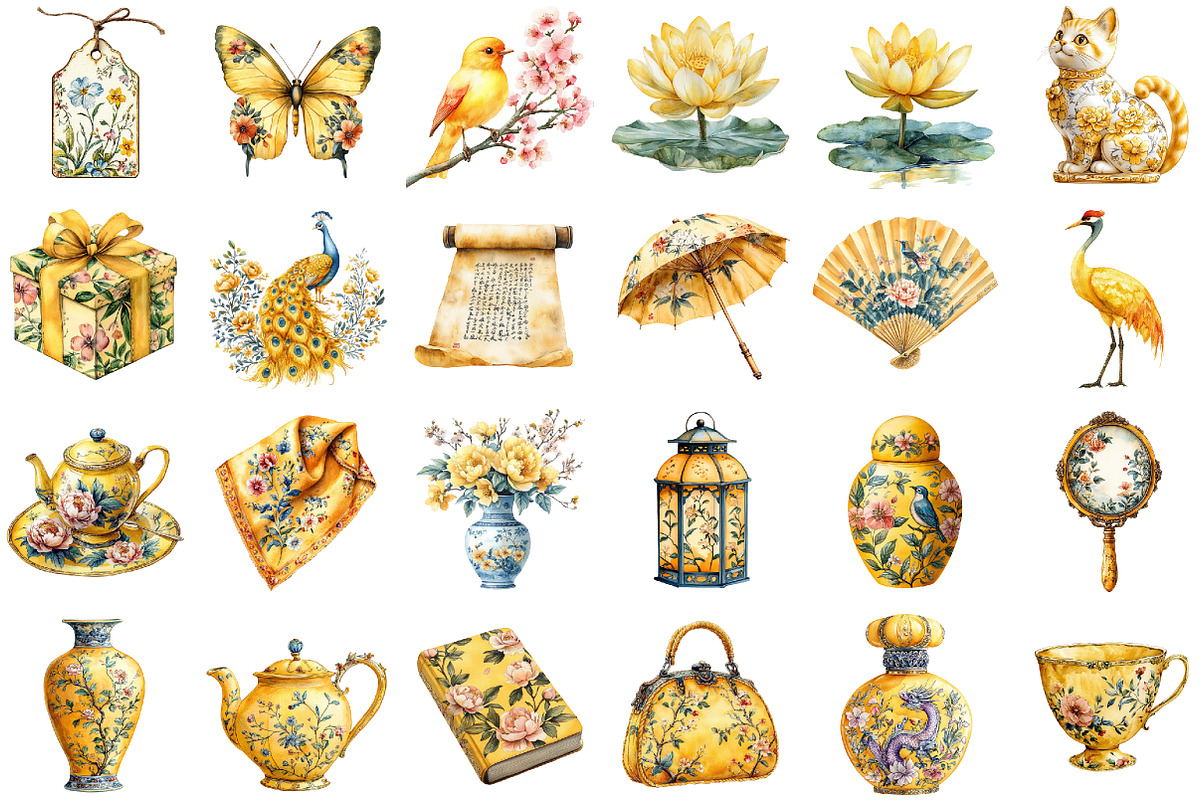 Yellow Chinoiserie Mothers Day Clipa, an Illustration by Sublimation Artist (Photo 2 of 6)