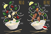 Pho Ga, Beef Pho. Vector, a Food Illustration by AKOMIX (Thumbnail 1 of 2)