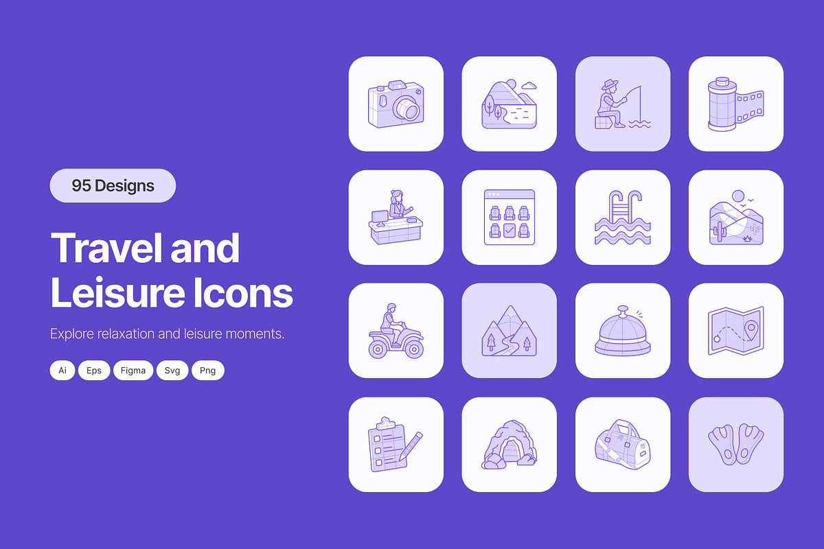 95 Travel and Leisure Icons, a Duotone Icon by Prosymbols (Photo 1 of 10)