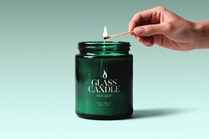 Glass Candle Mockup with Match, a Household Mockup by Design Squad