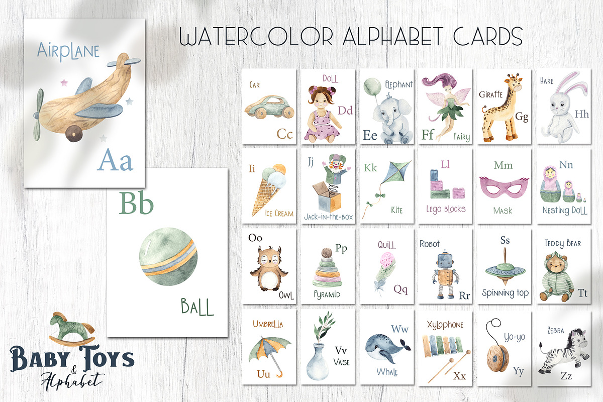 Watercolor Baby Toys & Alphabet, an Object Graphic by Ana-Sakuta (Photo 11 of 21)