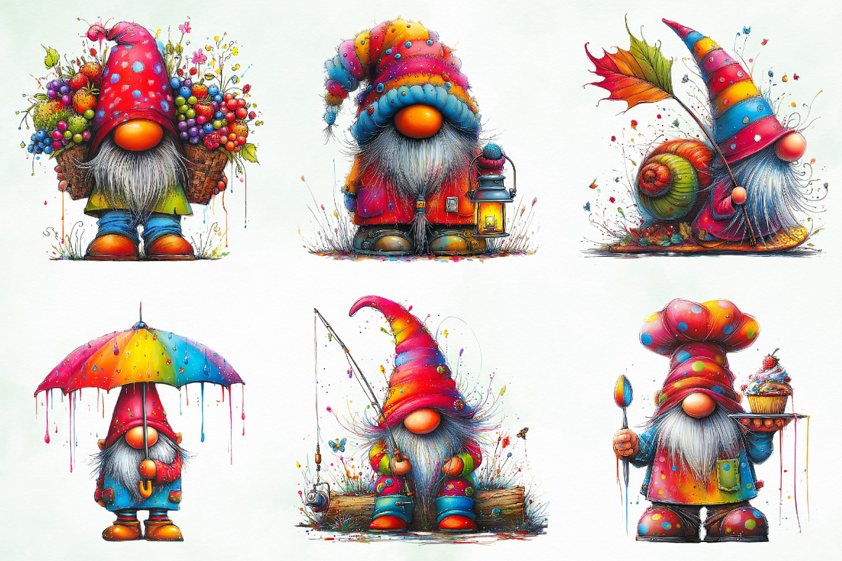 Whimsical Colorful Gnome Clipart, an Illustration by Creative Art (Photo 4 of 11)