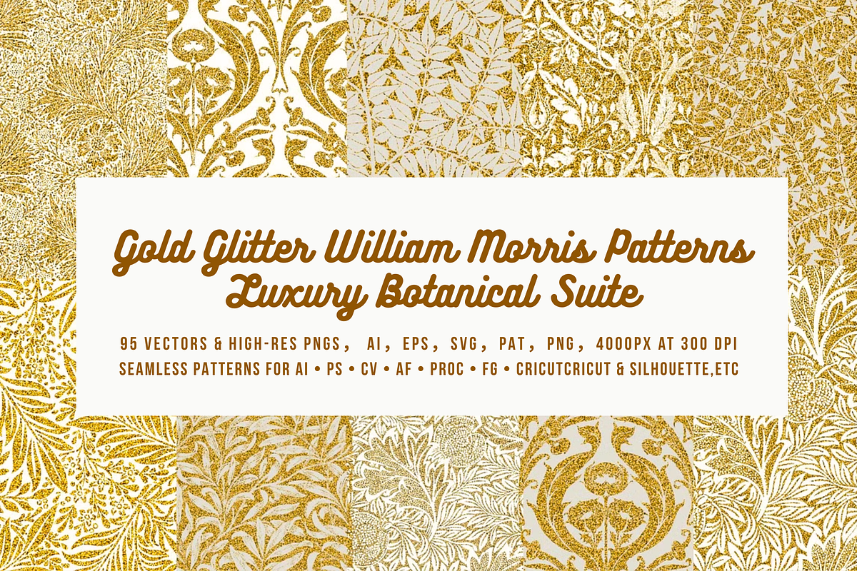 Gold Glitter William Morris Patterns, a Pattern Graphic by ARTOZEN DIGITAL (Photo 1 of 20)