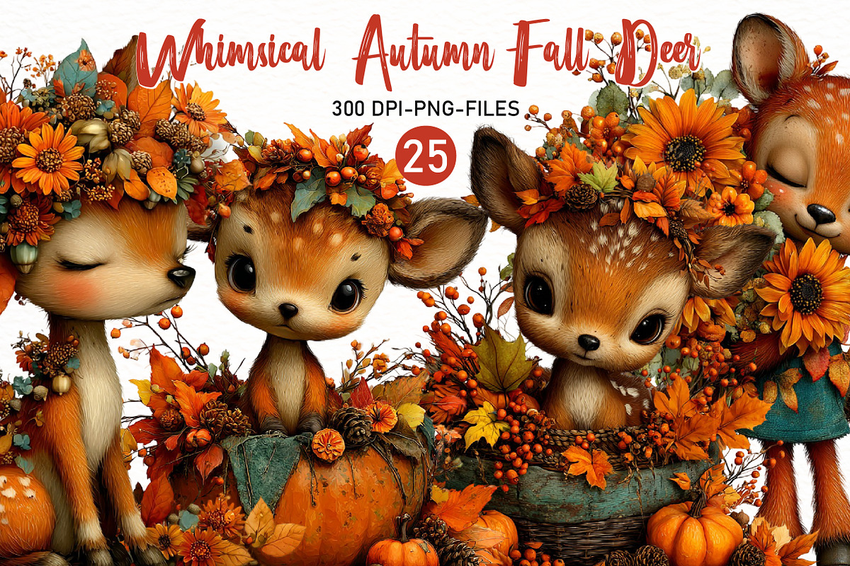 Whimsical Autumn Fall Deer Clipart, a Seasonal Illustration by Designworld (Photo 1 of 9)