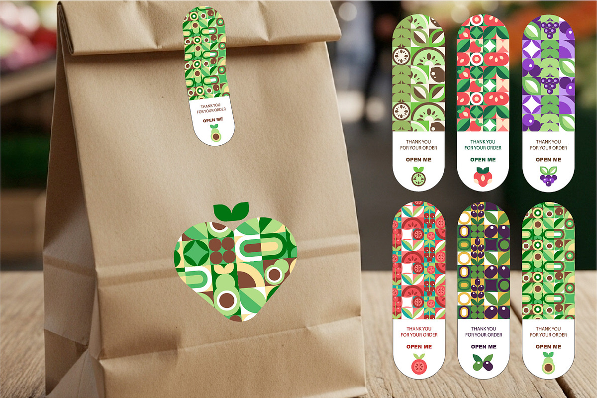 Mosaic Fruit and Veggie. Eco Food, a Food Illustration by Lettering_Logo (Photo 7 of 15)
