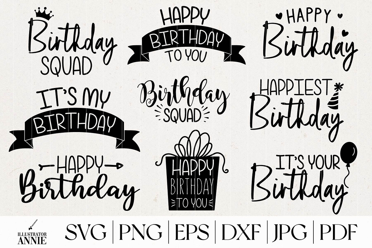 Happy Birthday SVG Bundle, an Object Graphic by IllustratorAnnie (Photo 1 of 4)