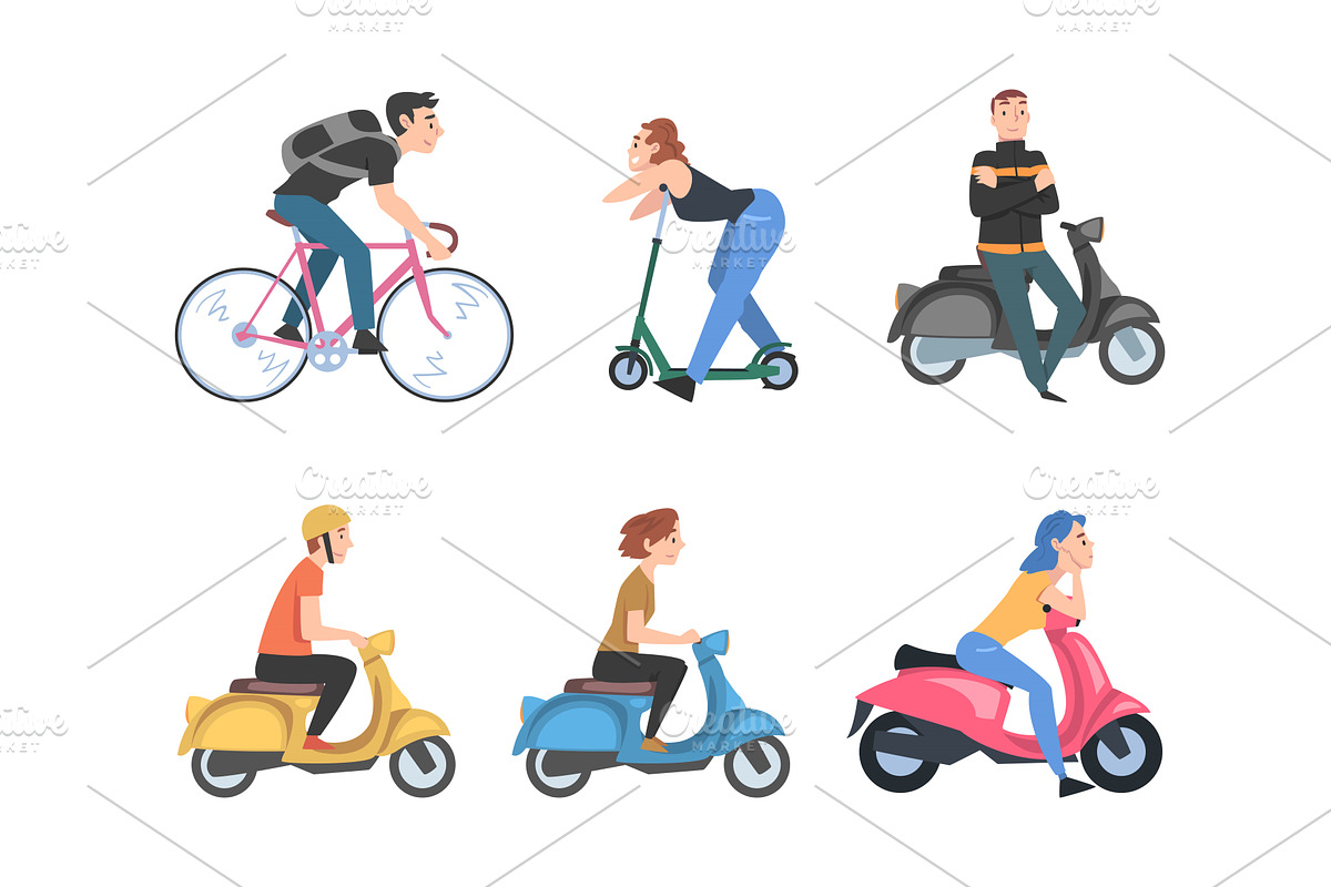 Man and Woman Riding Scooter and, a Person Illustration by TopVectors