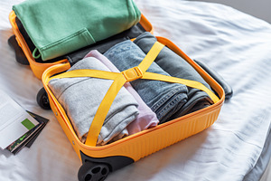 Preparing for a trip packing a suitcase with clothes, a Holiday Photo by Olena Rudo