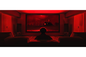 Person watching horror movie in red, an Architecture Photo by piter.goskov