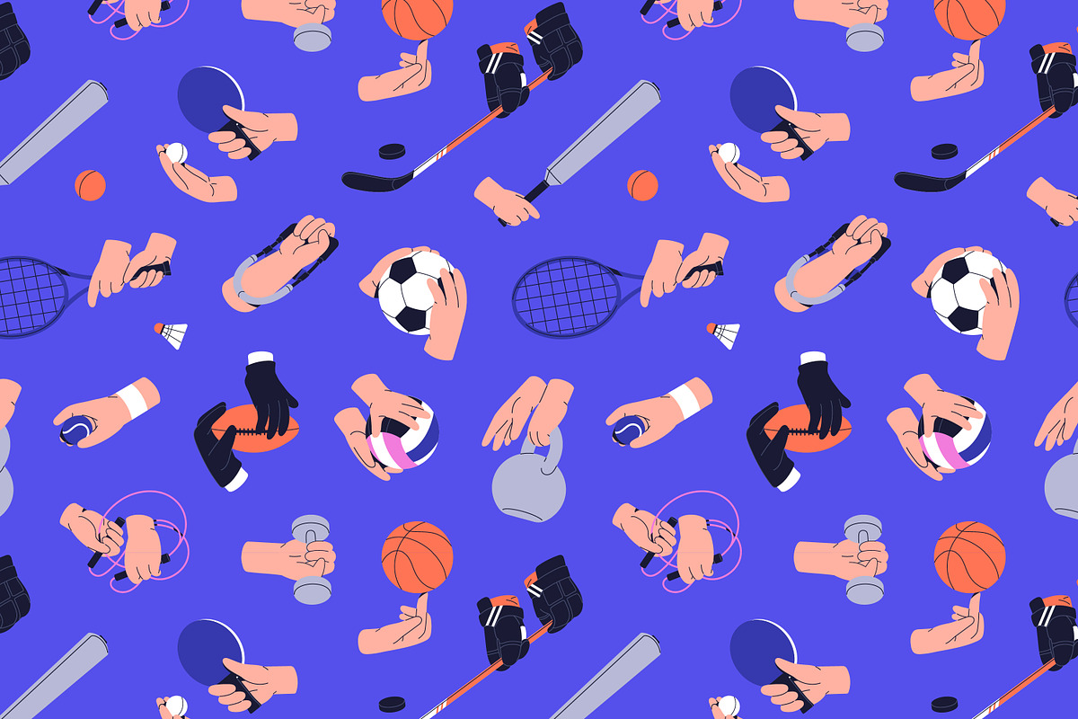 Hands holding sports equipment set, a Sport Illustration by PaperTrident (Photo 6 of 7)