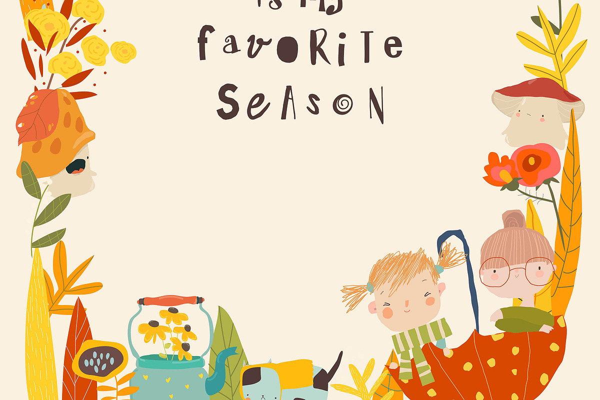 Autumn Floral Frame With Happy Kids, a Person Illustration by Maria Starus (Photo 2 of 3)