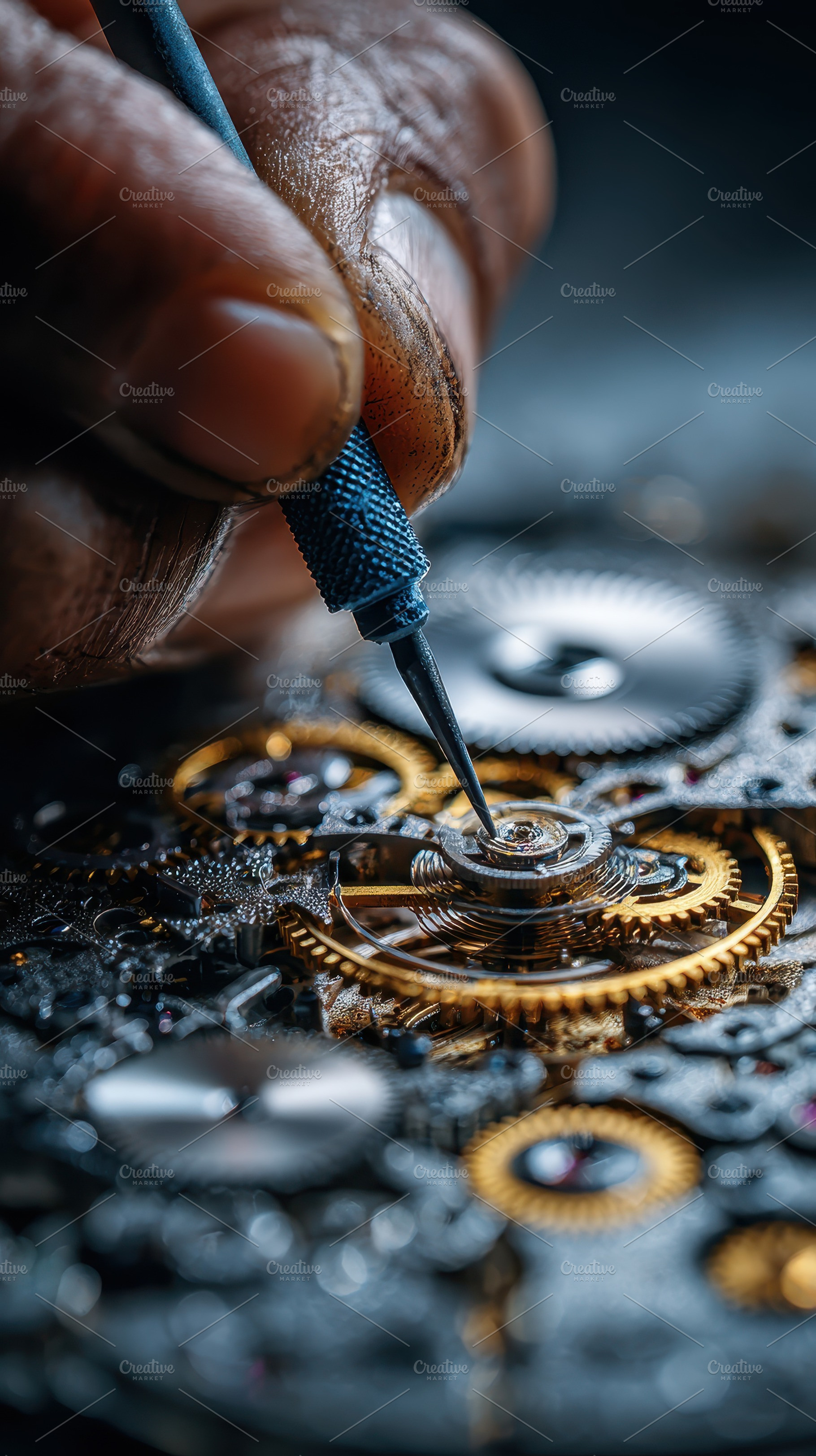 Watchmaker repairing intricate clock, a Photo by Pixeness Studio