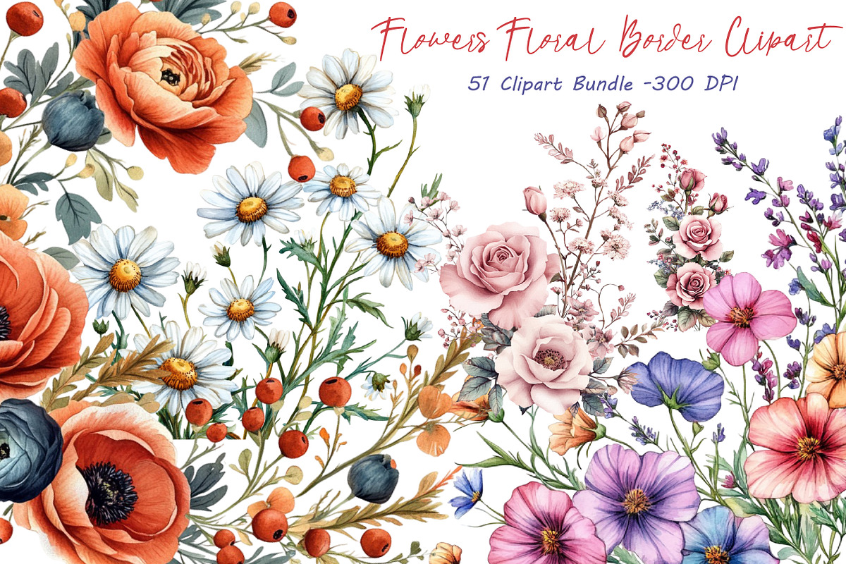 Wild Flowers Floral Border Clipart, an Illustration by DreamCafeArt (Photo 1 of 6)