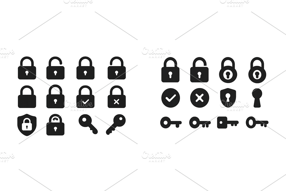 Collection of lock and key icons, an Object Illustration by ZinetroN