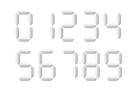 Grey 3D-like digital numbers. Seven