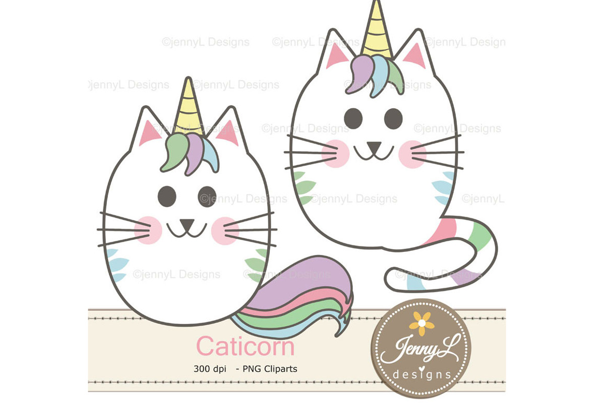 Caticorn Cat Digital Paper & Clipart, a Pattern Graphic by JennyL Designs (Photo 3 of 7)