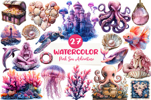 Pink Sea Adventure Clipart, an Illustration by CreationArt