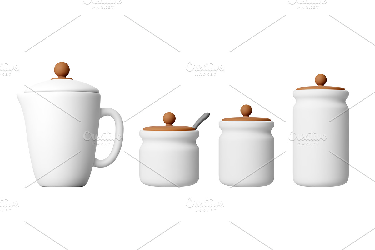 Ceramic jug and jars 3d icons, an Object Illustration by Valerie Bodnar