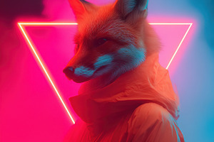 Humanoid figure with fox mask in neon lights, an Animal Photo by AlyaAnd