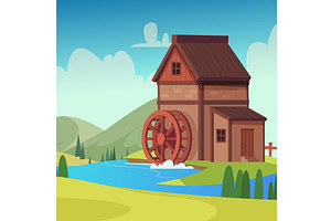 Rural mill. outdoor background with, an Illustration by Onyx