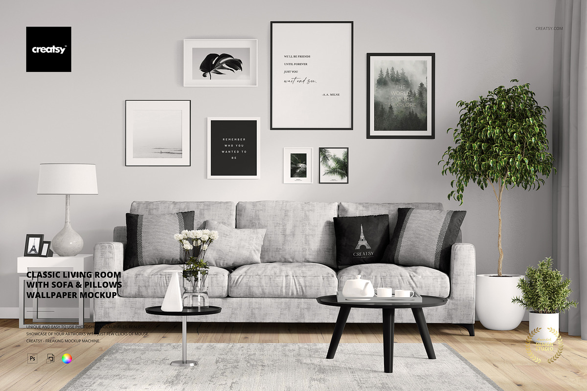 Classic Living Room with Sofa Mockup, a Household Mockup by creatsy2 (Photo 1 of 4)