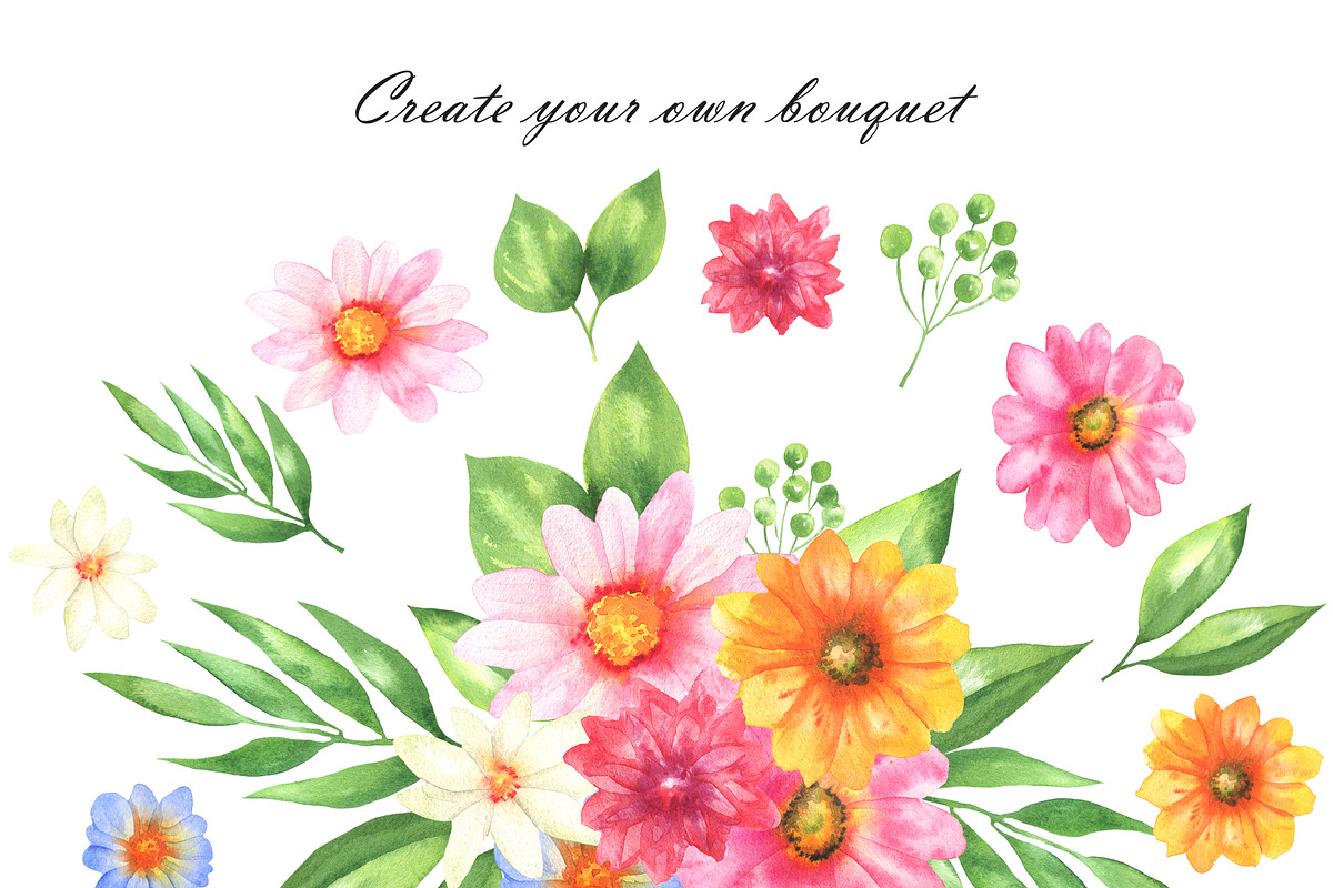 Watercolor colorful flowers clipart, an Illustration by OlDm_Shop (Photo 4 of 6)
