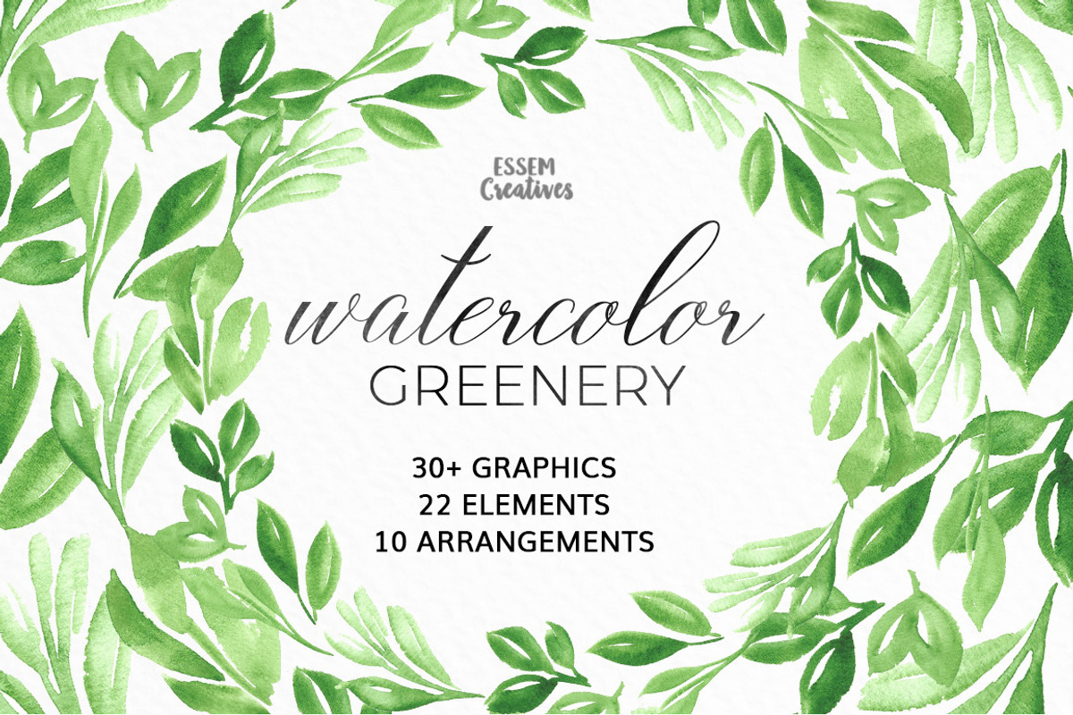 Watercolor Greenery Leaves Clipart, an Illustration by Essem Creatives (Photo 1 of 4)