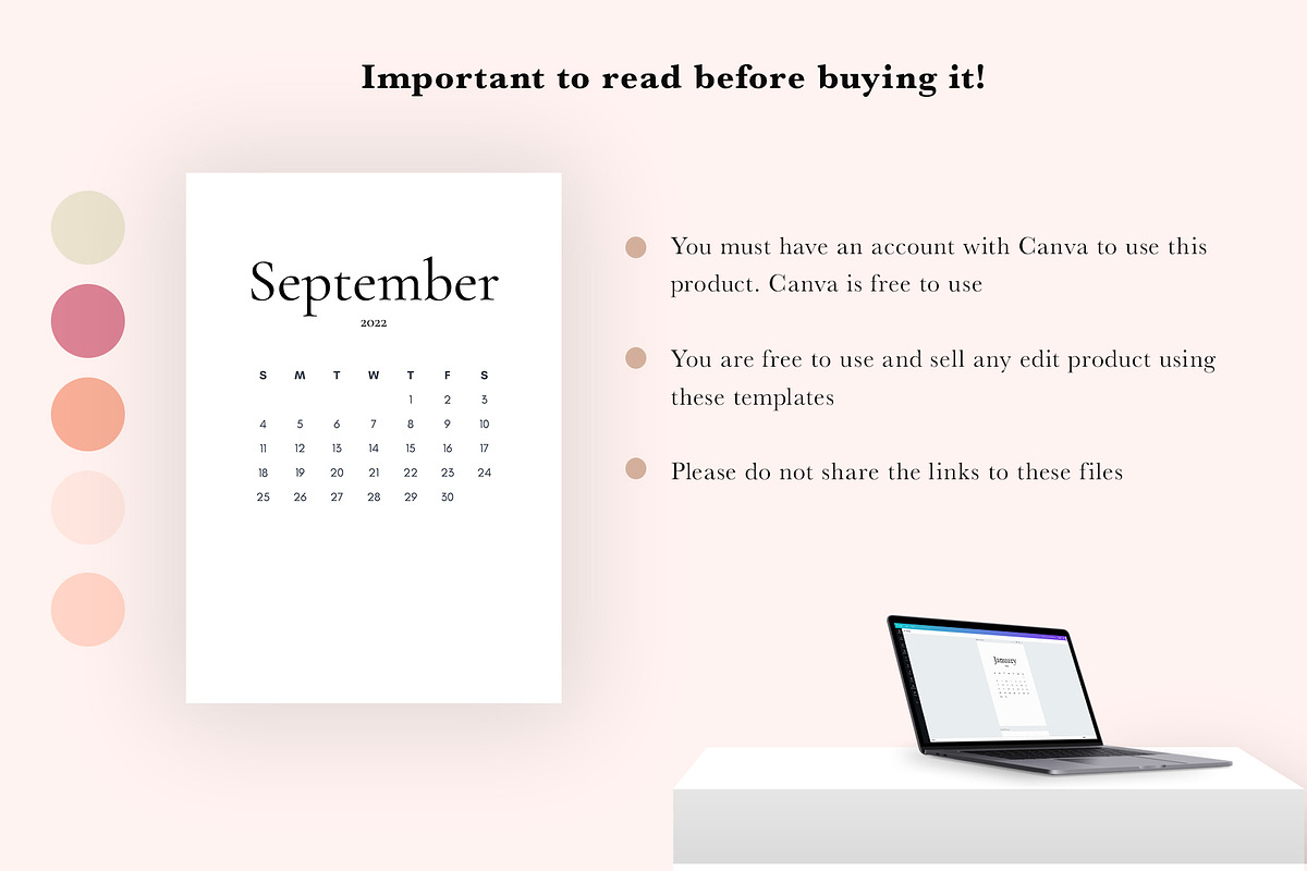 2022 Calendar Template | Canva Edit, a Stationery Template by Bonita Digital Design (Photo 4 of 4)