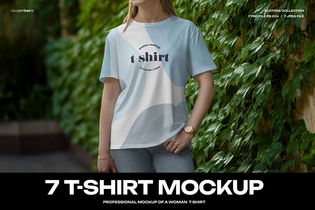7 Mockups T-Shirt on a Girl Walking, a Shirt Mockup by Grow Design Craft Studio (Photo 1 of 8)