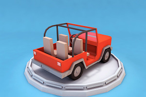 Cartoon Car Set Low Poly 3D Model