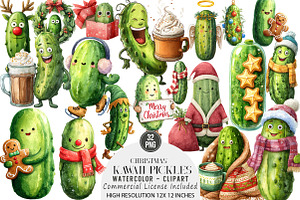 Christmas Kawaii Pickles Clipart, an Illustration by DreamArtGraphic