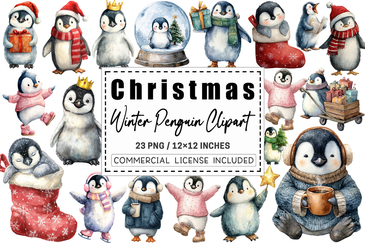 Winter Penguin Christmas Clipart, a Graphic by CitraGraphics (Photo 1 of 4)