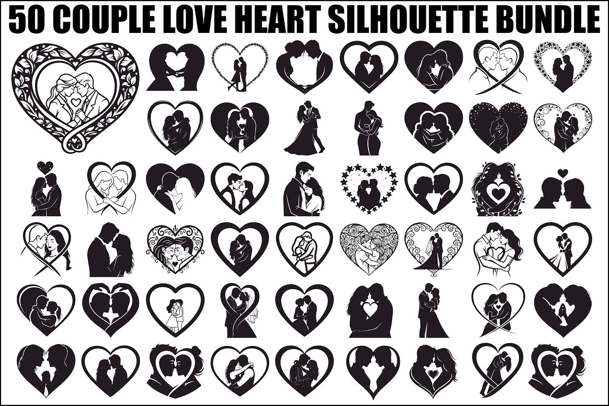 Couple Love Heart Silhouette Bundle, an Illustration by Amazin_art (Photo 1 of 51)