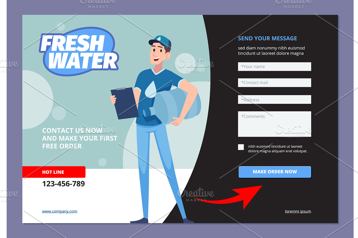 Water delivery. landing web page, a Food Illustration by Onyx