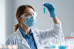 Scientist examining test tube