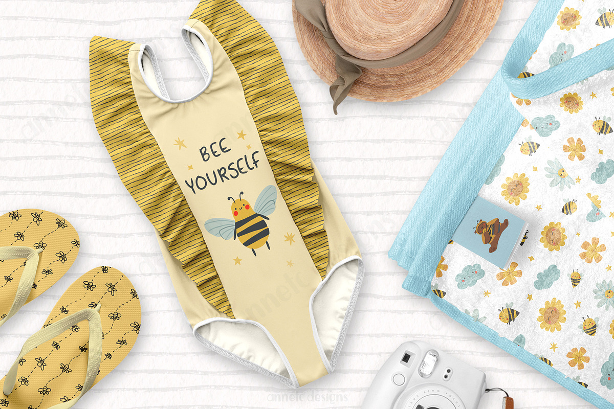 Cute bees, bears, flowers bundle, an Illustration by ann_etc (Photo 11 of 12)